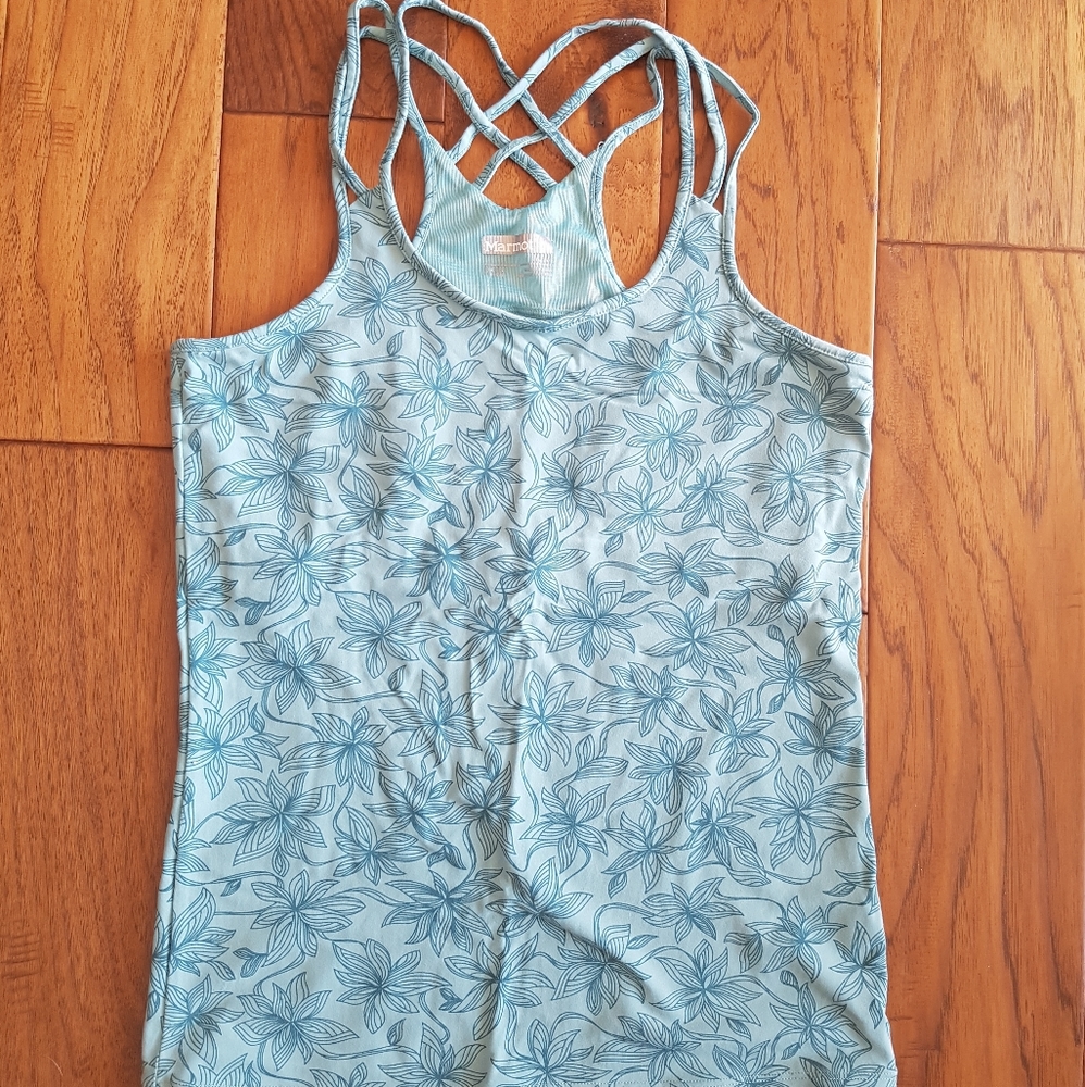 Marmot Athletic Floral Turquoise Tank w Shelf Bra